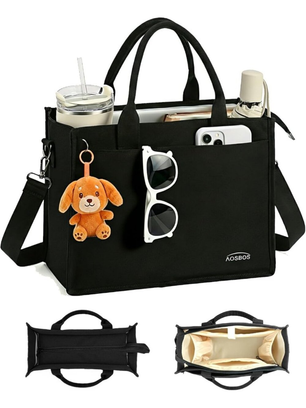 Stylish Canvas Tote Bag for Women, Zipper Closure, 14" Laptop Work Bag